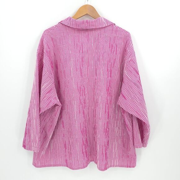 Christopher Calvin Gingham Button Up Top Textured Lagenlook Pink Coastal NWT - Picture 3 of 13